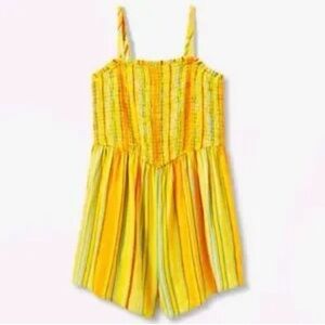 Art Class Yellow Striped Romper M (7/8) Cotton Summer Fun Casual Jumpsuit NWT